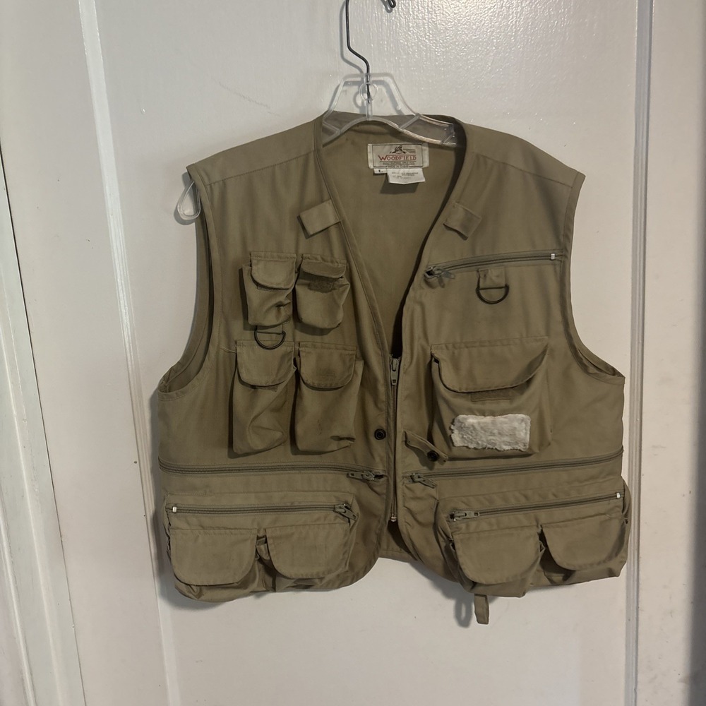 Vintage WOODFIELD Upland Utility Vest Men Large Multi Pockets Fly-Fishing Tan